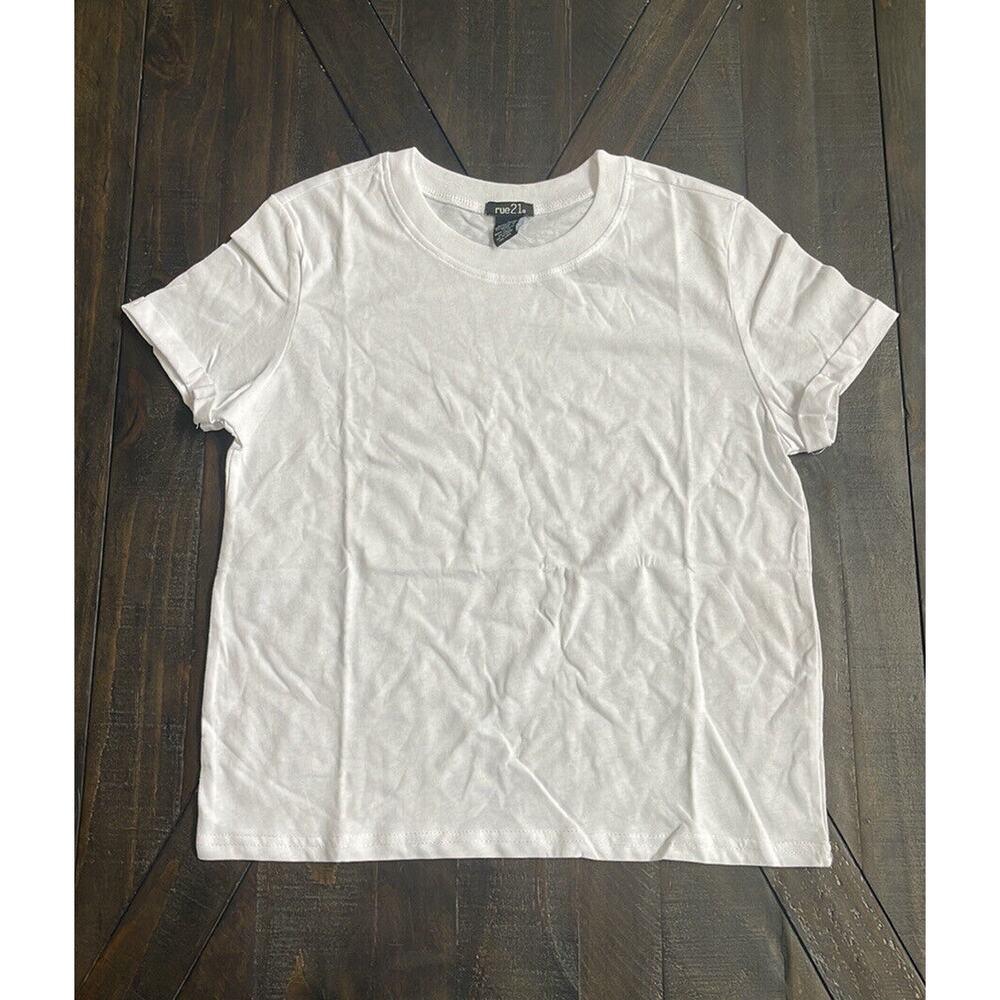 NEW Rue21 Juniors White Rolled Sleeve Basic T Shirt